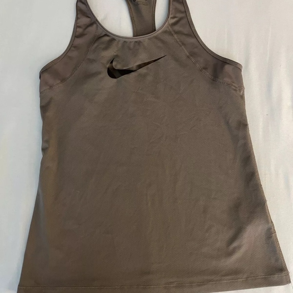 Nike Dri Fit Tank Top Womens Small Gray Sleeveless Logo Swoosh Racerback EUC